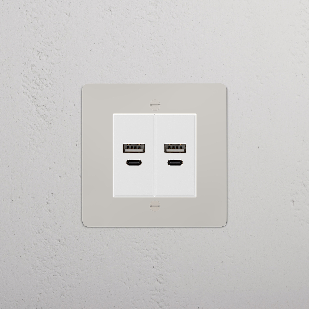 Single 2x USB-A+C Socket - Polished Nickel | White