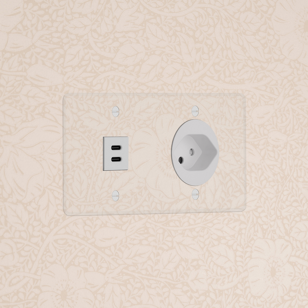 Kew Prise USB-C 30 W & Prise Suisse Type J (Plaque Double) – Transparence | Blanc