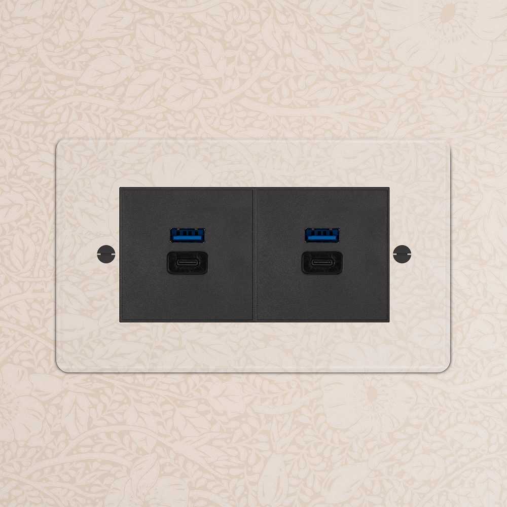 Double 2x USB-A+C Fast Charge Socket - Clear | Black