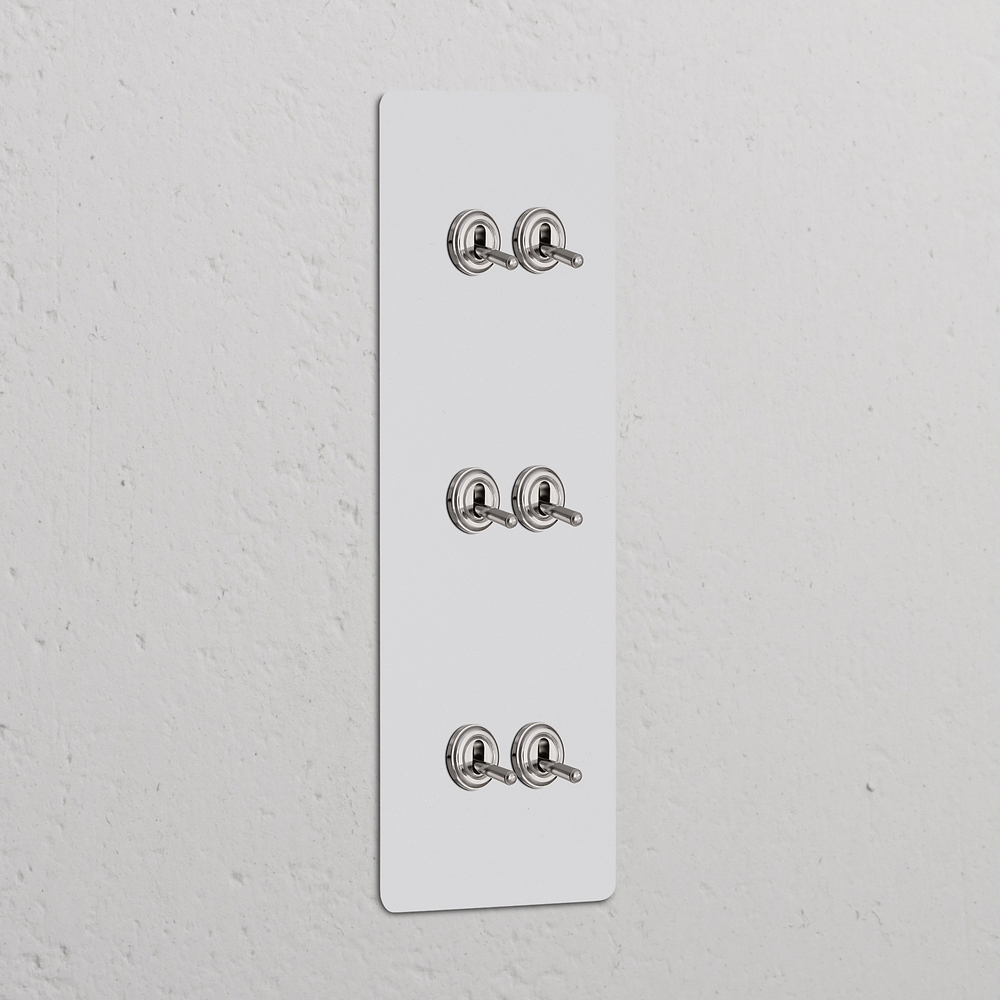 Kew Triple 6x Vertical Toggle Switch - Paintable Polished Nickel