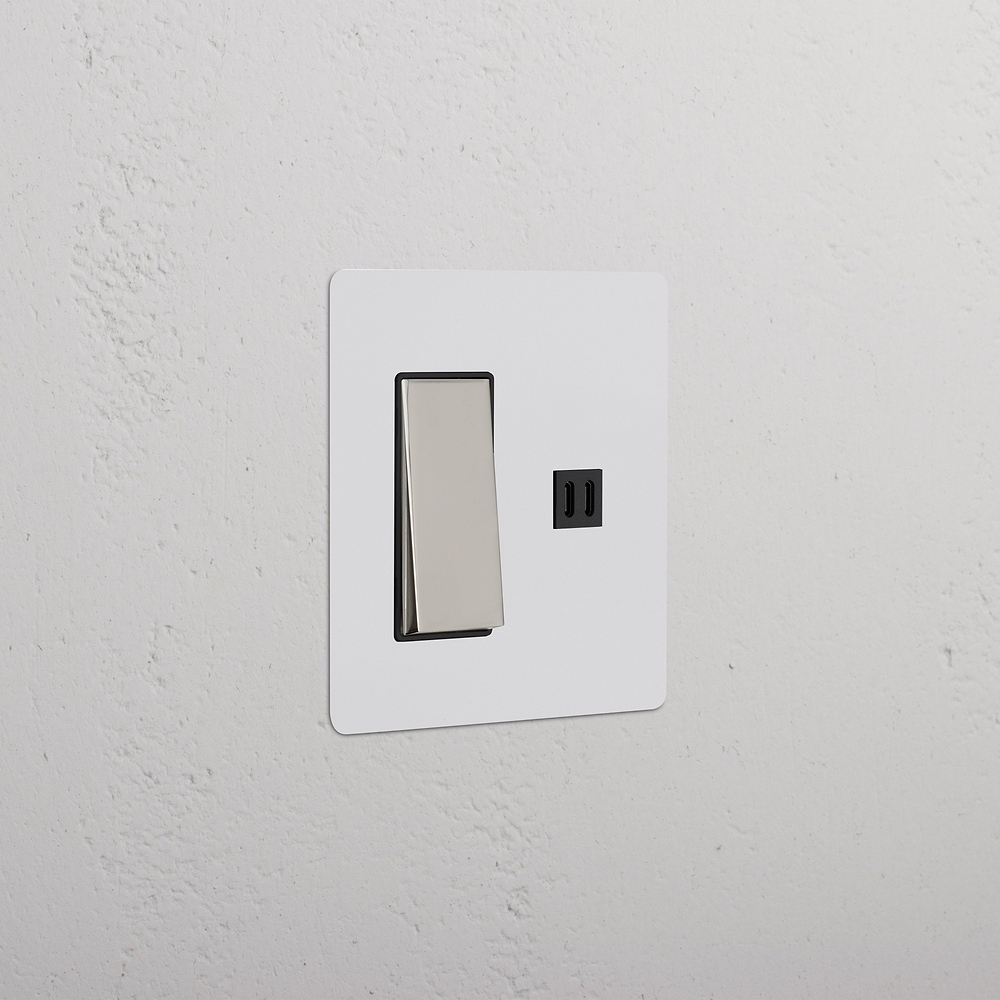 Kew 2G Rocker Switch & Fast Charge USB - Paintable Polished Nickel Black