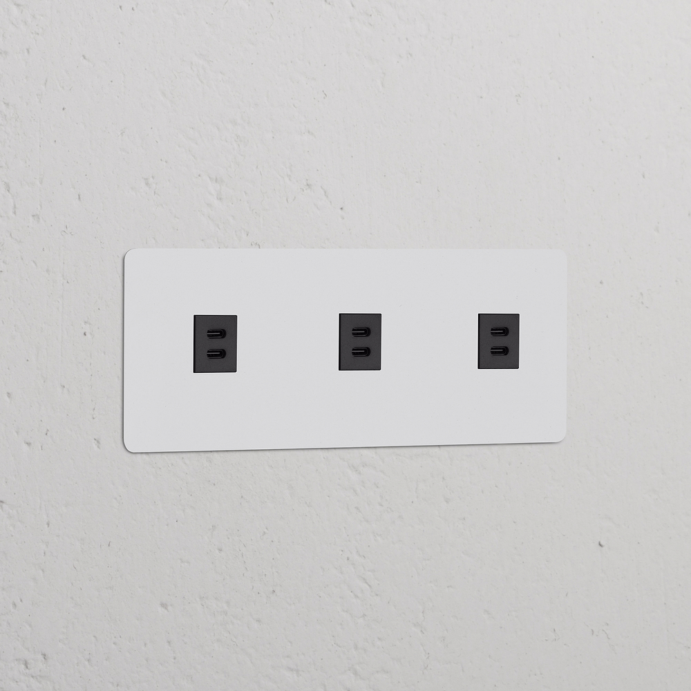 Kew Triple 3x USB-C 30W Socket - Paintable | Black