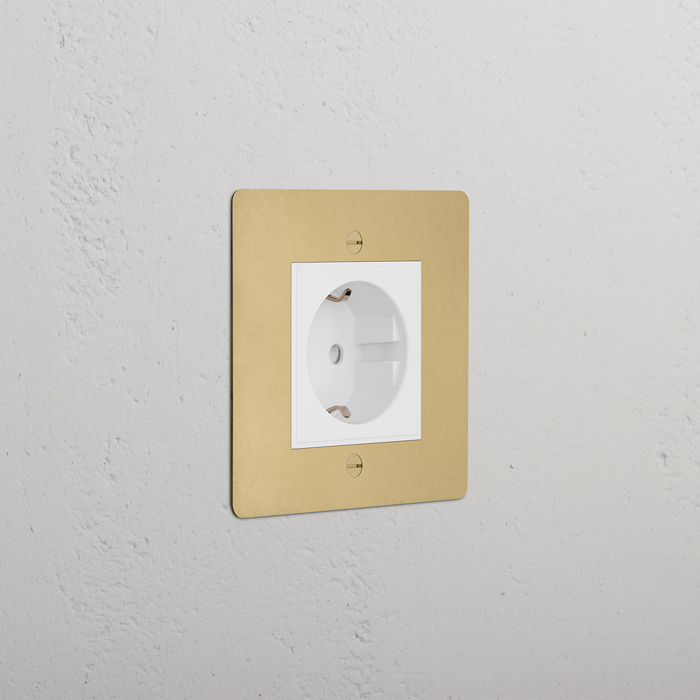 Single Schuko Socket - Antique Brass | White