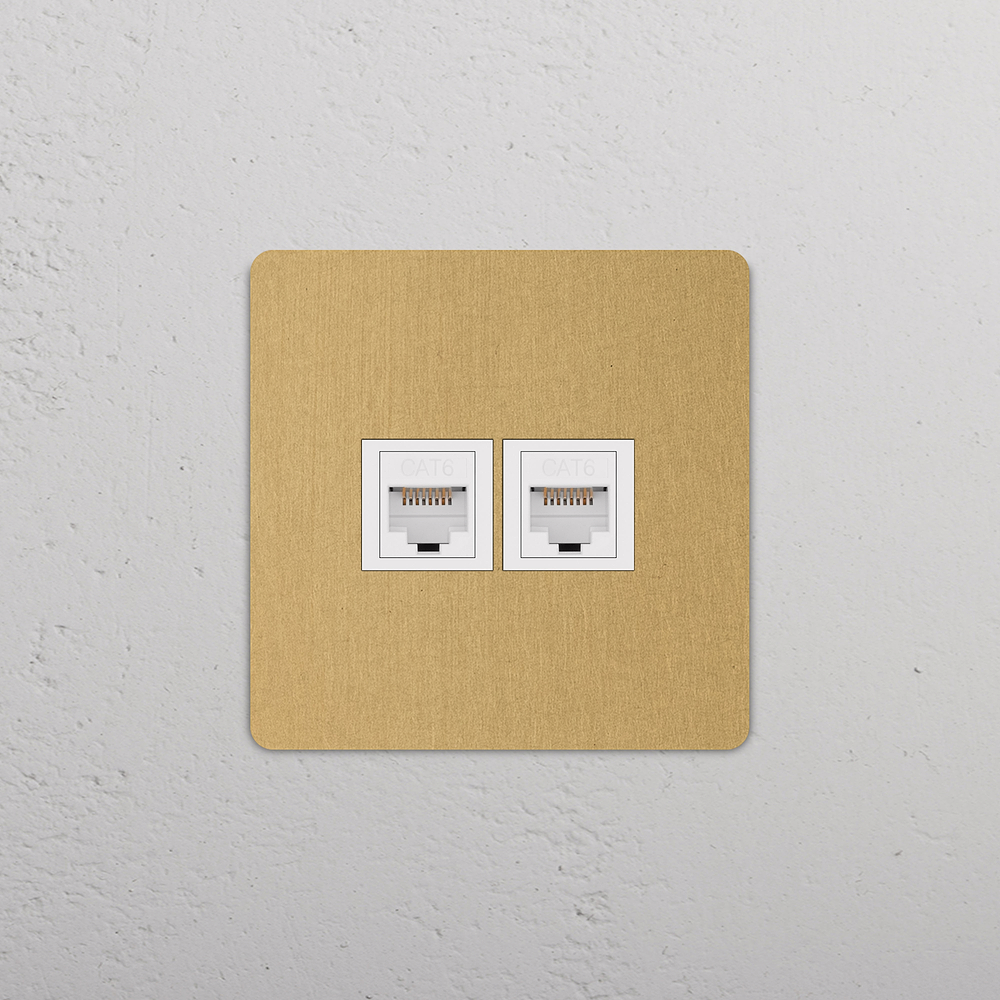 Grove Single 2x RJ45 Socket - Antique Brass | White