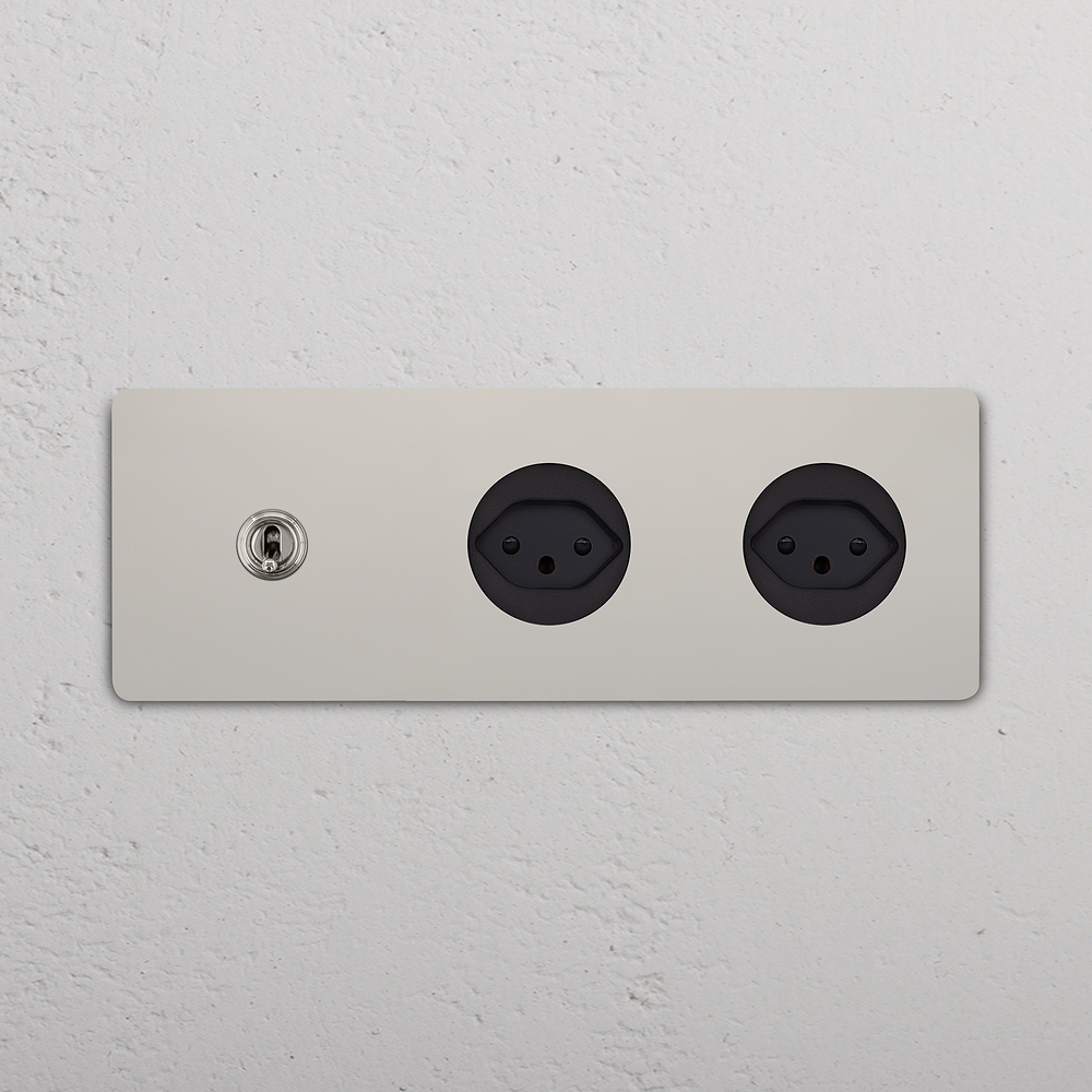 Grove Triple Toggle & 2x Swiss Type J Socket - Polished Nickel | Black