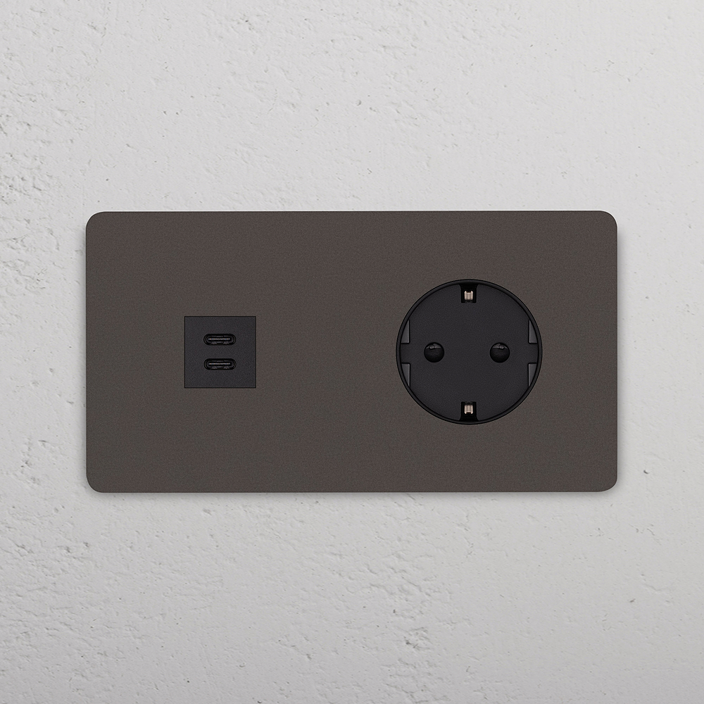 Grove Double USB-C 30W & Schuko Type F Socket - Bronze | Black