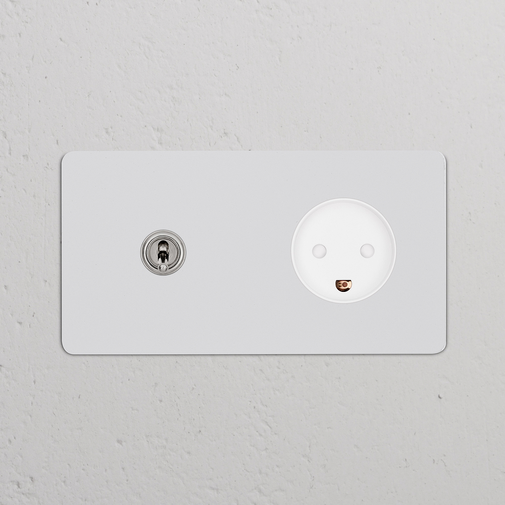 Kew Double Toggle & Danish Type K Socket - Paintable Polished Nickel | White