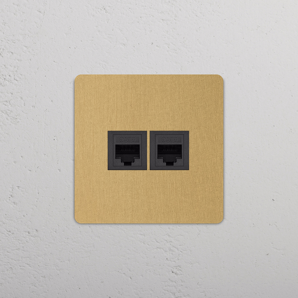 Grove Single 2x RJ45 Socket - Antique Brass | Black