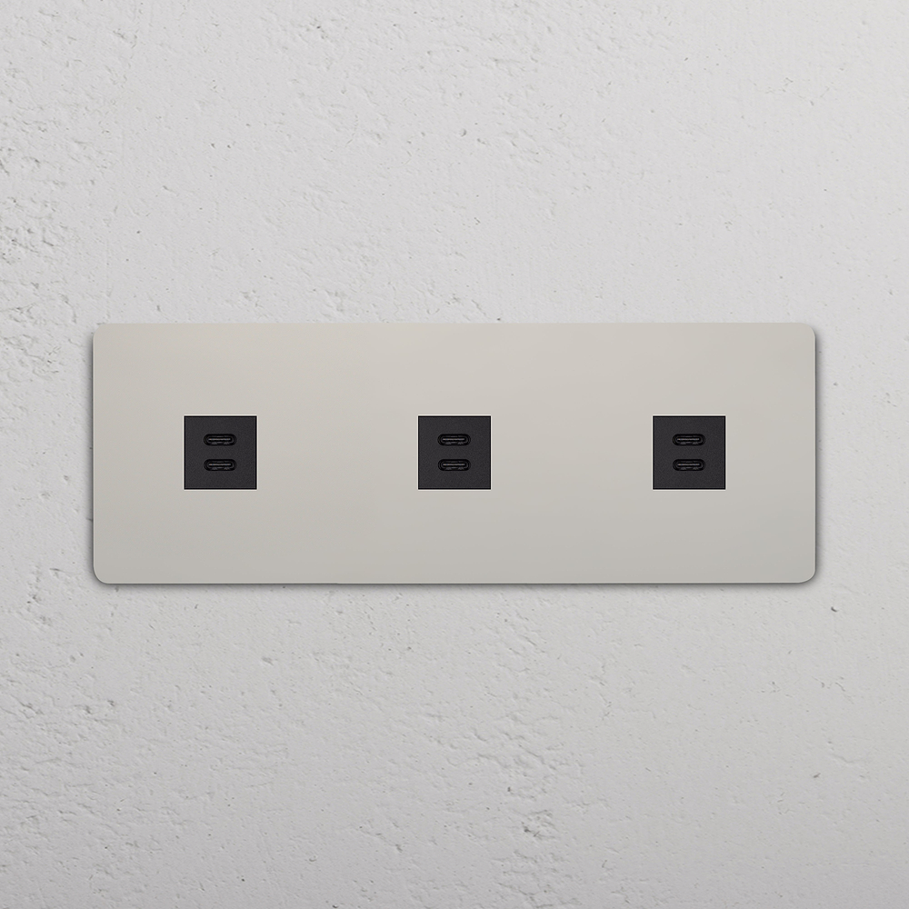 Grove Triple 3x USB-C 30W Socket - Polished Nickel | Black