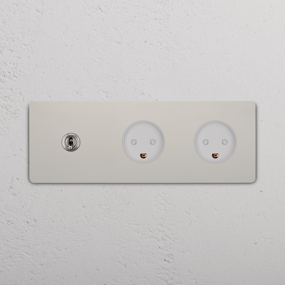 Grove Triple Toggle & 2x Danish Type K Socket - Polished Nickel | White