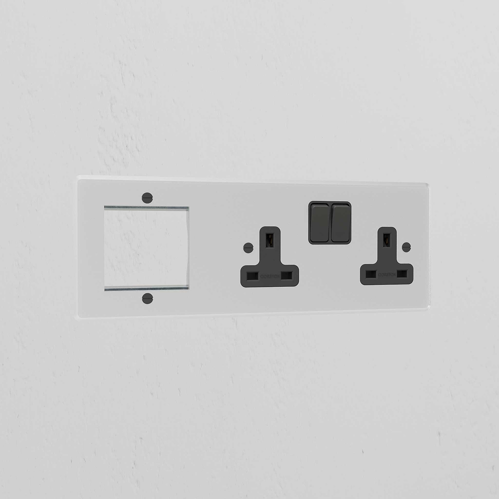 50mm Module & Double Socket Plate - Clear | Black