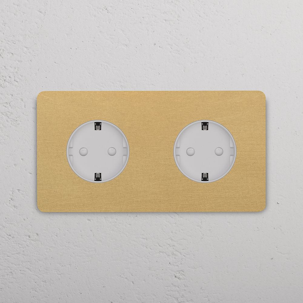Grove Double 2x Schuko Type F Socket - Antique Brass | White