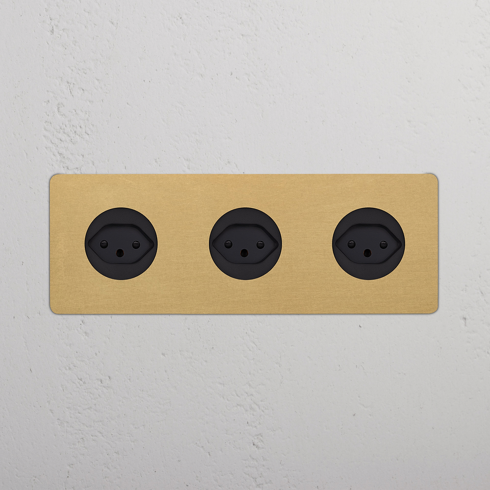 Kew Triple 3x Swiss Type J Socket - Antique Brass | Black