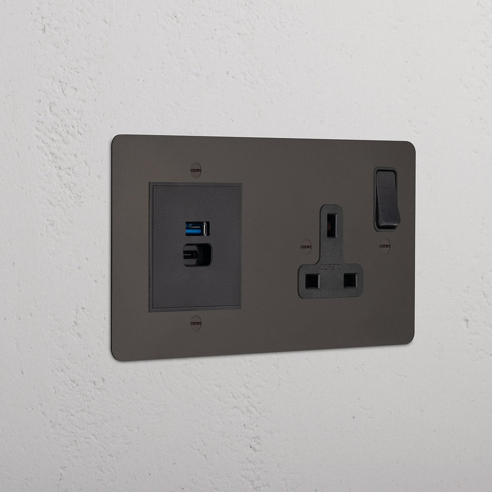Single Socket & USB-A+C Fast Charge - Bronze | Black