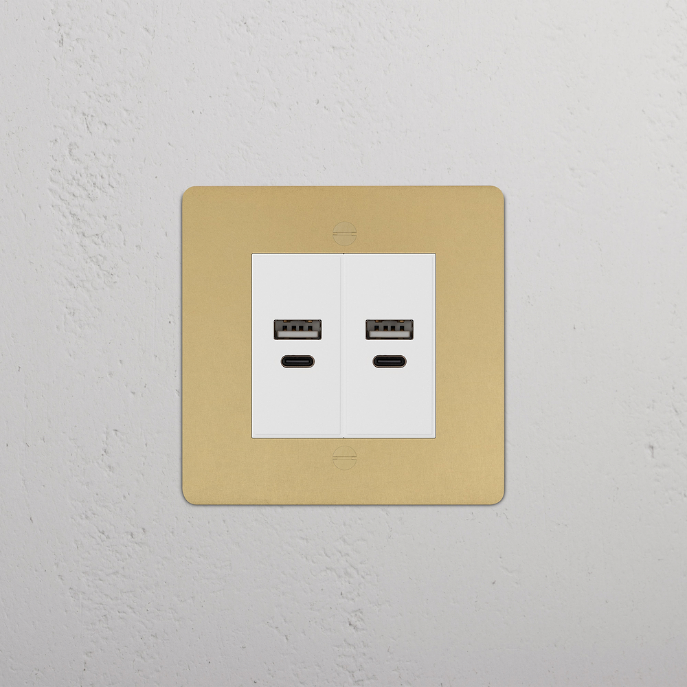 Single 2x USB-A+C Socket - Antique Brass | White