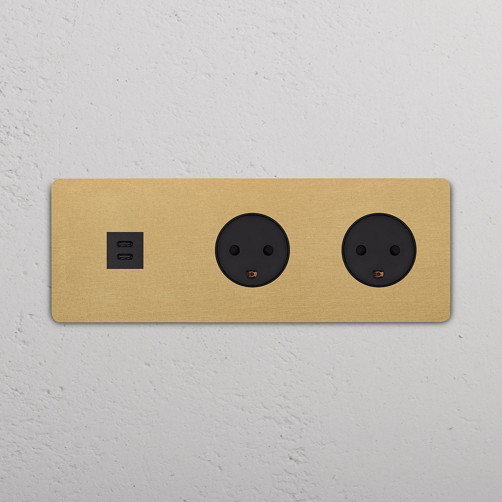 Grove Triple USB-C 30W & 2x Danish Type K Socket - Antique Brass | Black