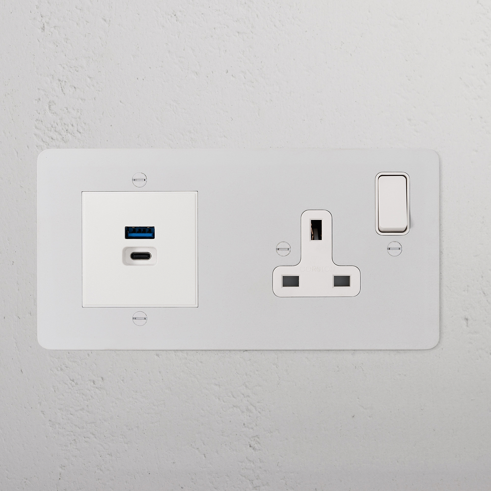 Single Socket & USB-A+C Fast Charge - Paintable | White