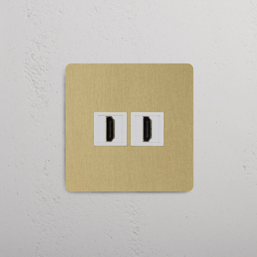 Kew Prise HDMI x2 (Plaque Simple) - Laiton Ancien | Blanc