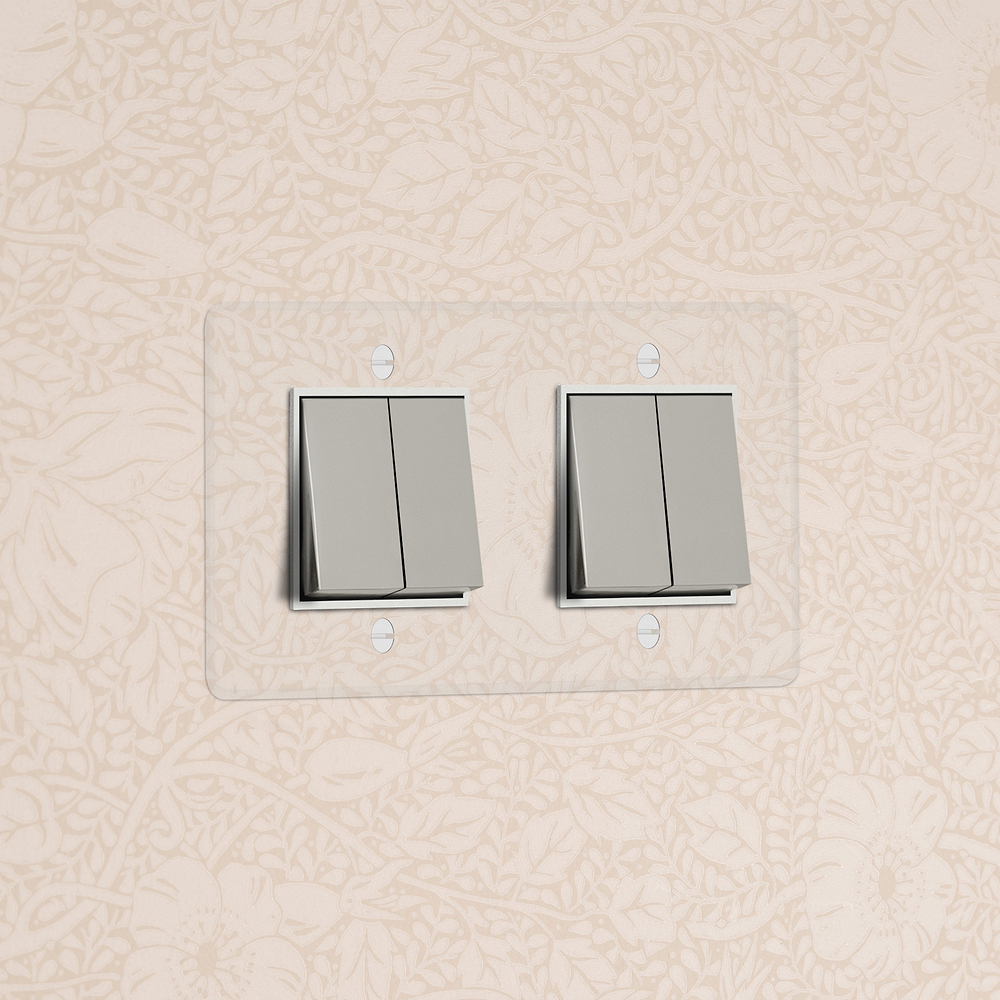 Kew Interrupteur Carré x4 (Plaque Double) – Nickel Poli à Transparence | Blanc