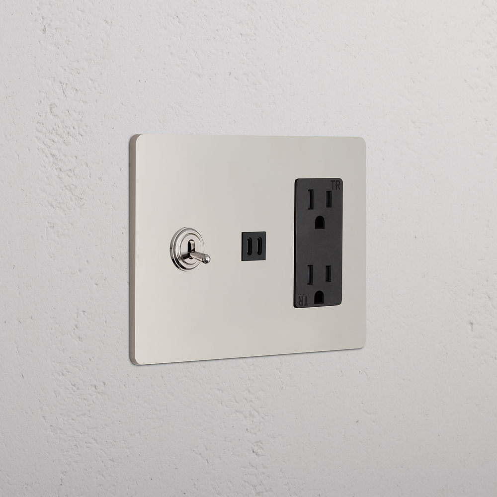Grove 3G Toggle Switch & Outlet & Fast Charge USB - Polished Nickel Black