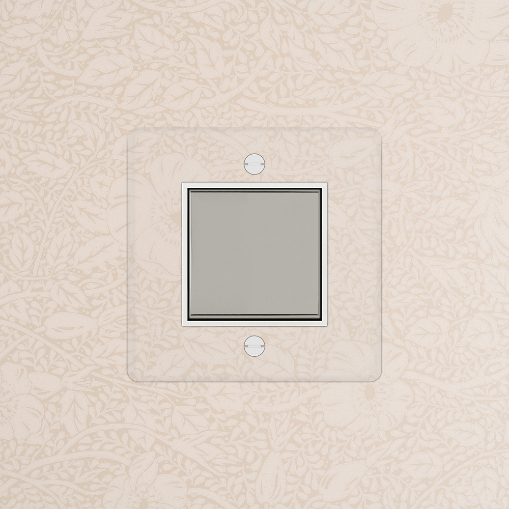 Kew Interrupteur Carré 3 Positions (Plaque Simple) – Nickel Poli à Transparence | Blanc
