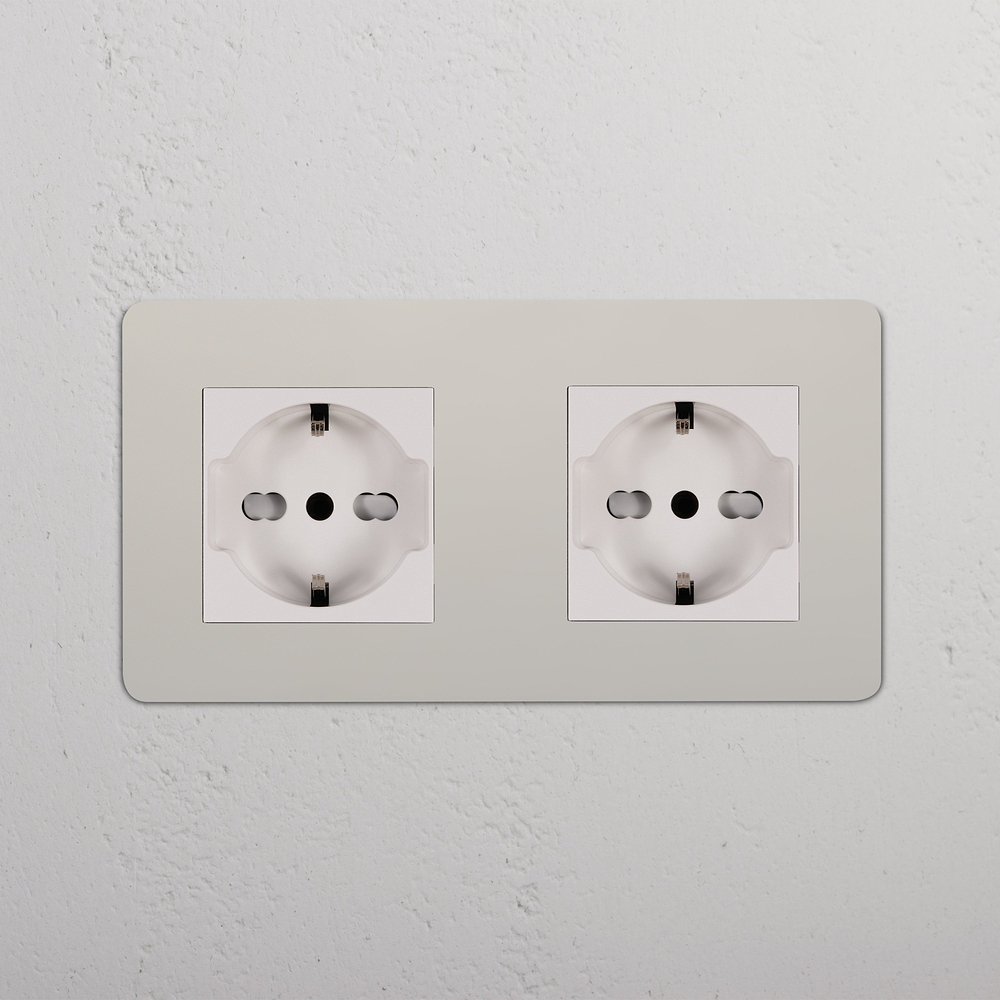 Kew Double 2x Schuko/Bipasso Socket - Polished Nickel | White