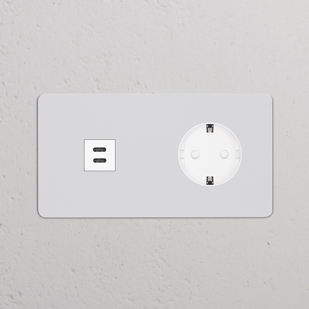 Kew Double USB-C 30W & Schuko Type F Socket - Paintable | White