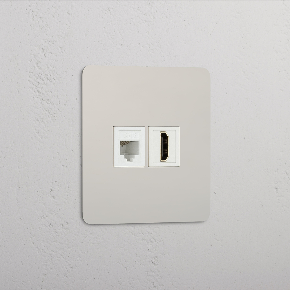 Kew Gniazdo RJ45 i HDMI w pojedynczej ramce - Polerowany nikiel | Biały