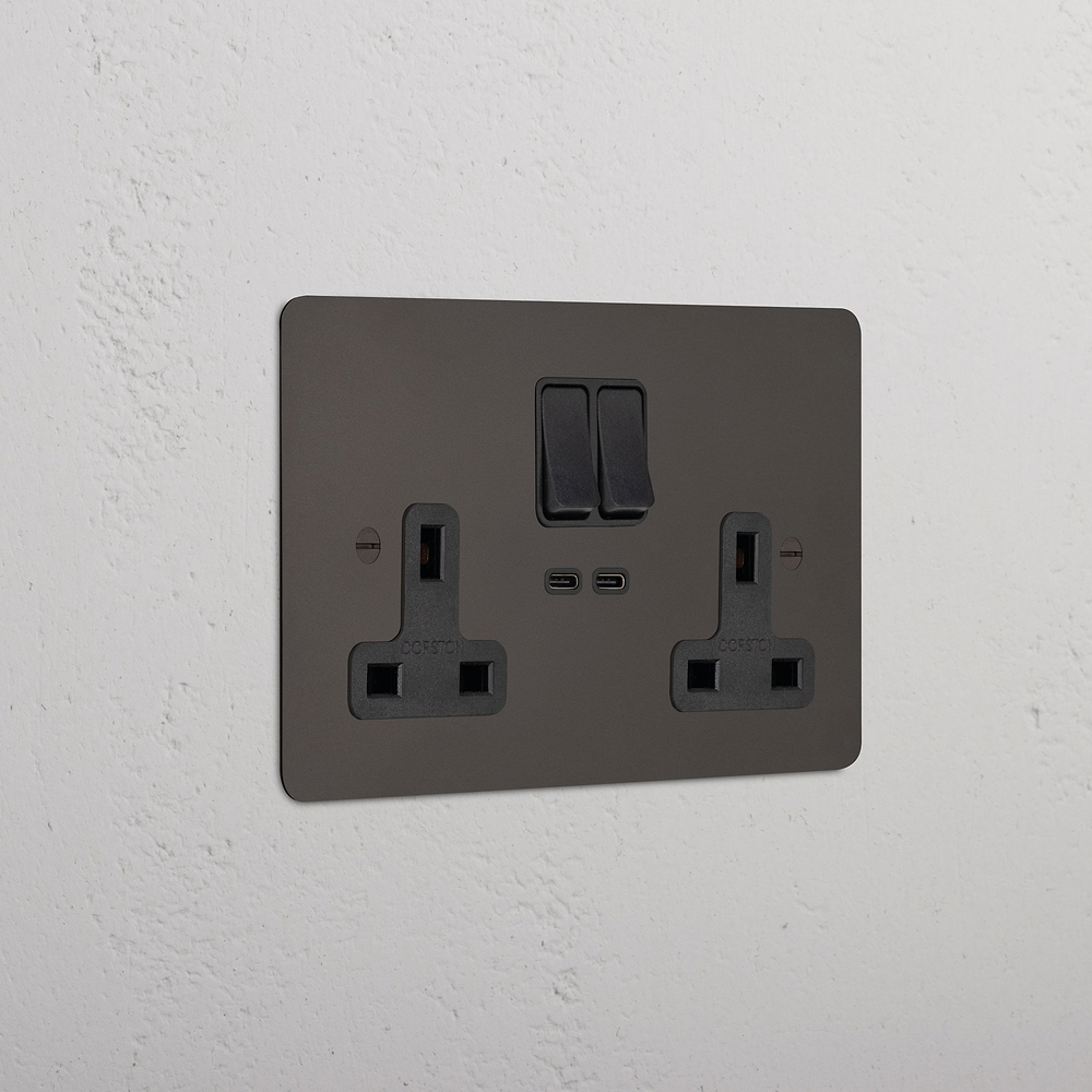Double Socket & USB-C Fast Charge - Bronze | Black