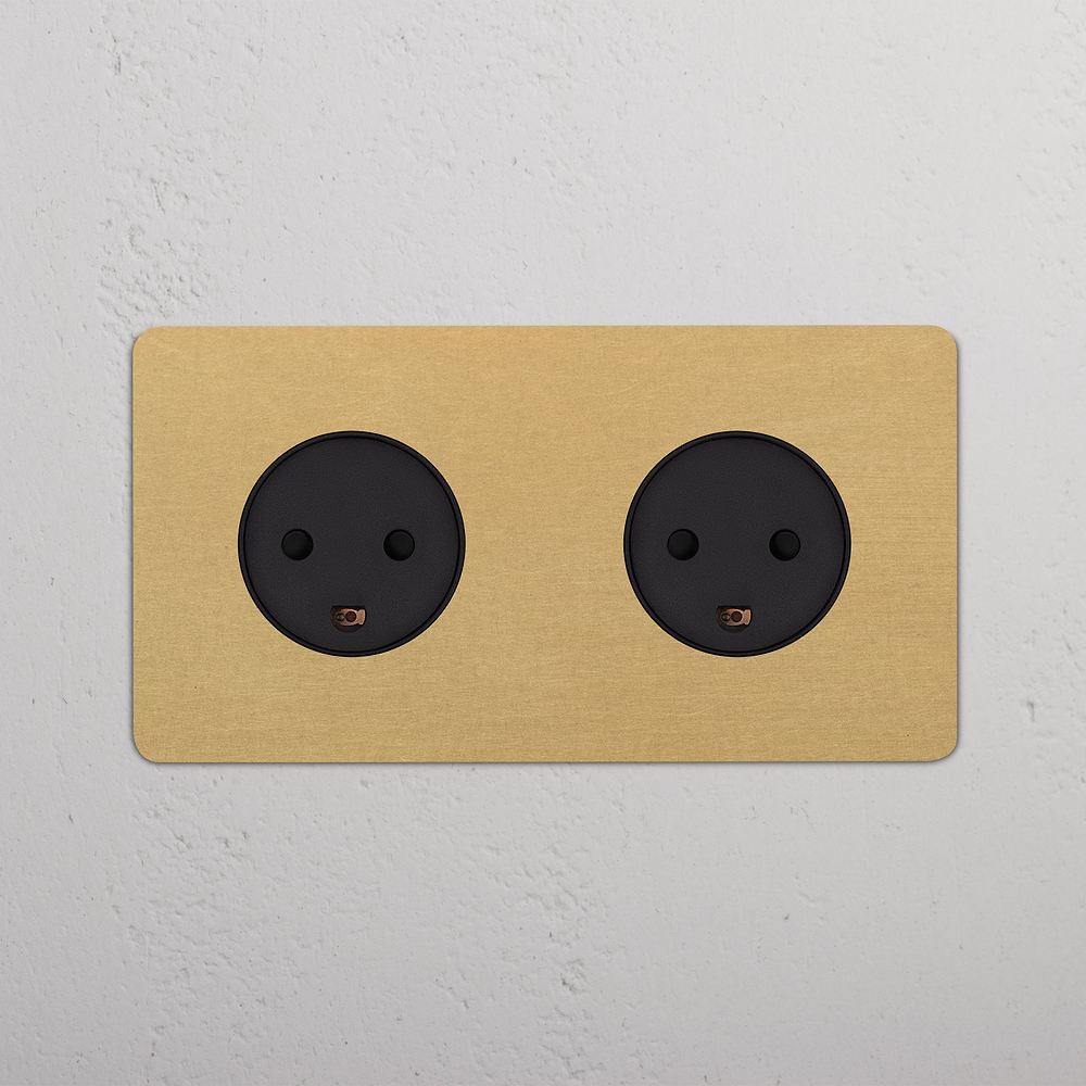 Kew Double 2x Danish Type K Socket - Antique Brass | Black