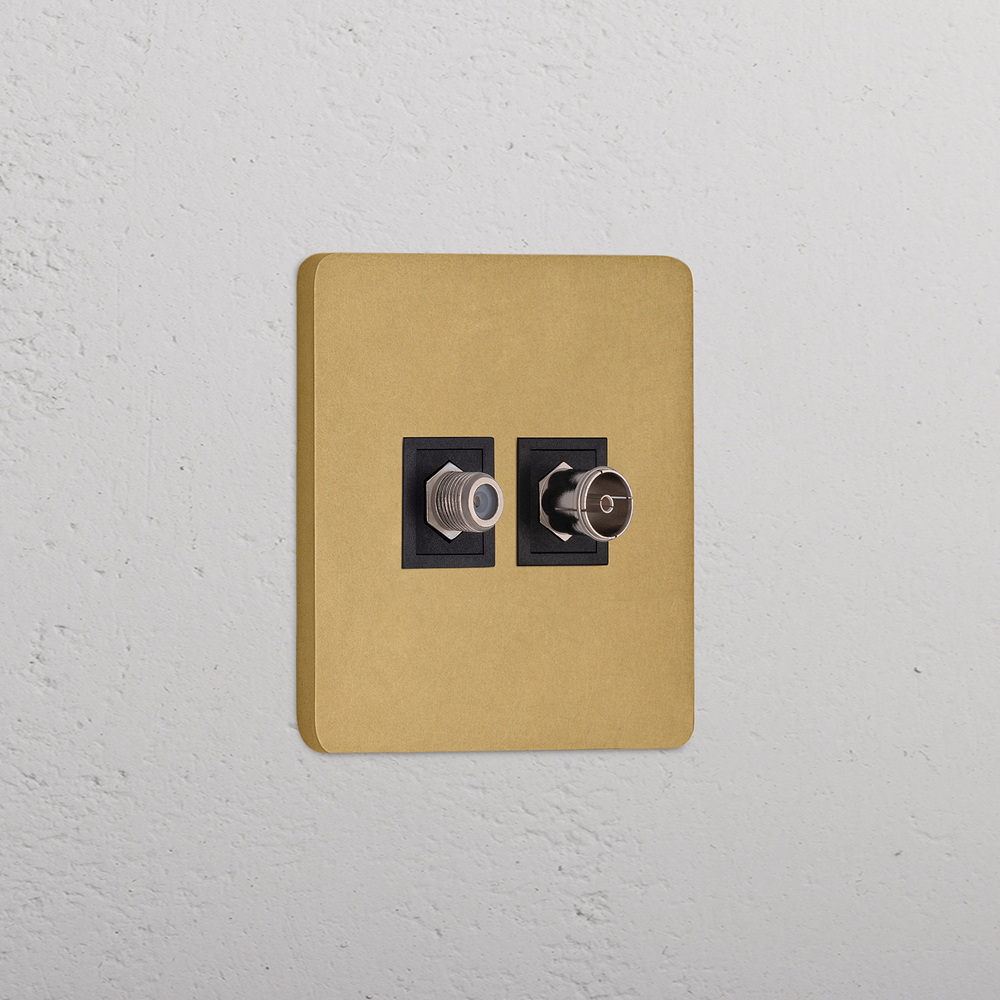 Grove Single Satellite & TV Socket - Antique Brass | Black