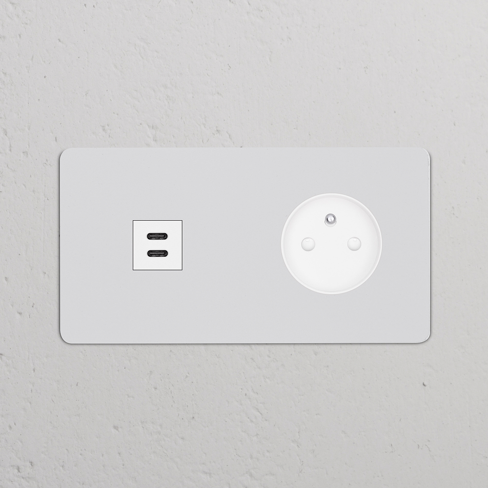 Kew Double USB-C 30W & French/Belgian Type E Socket - Paintable | White