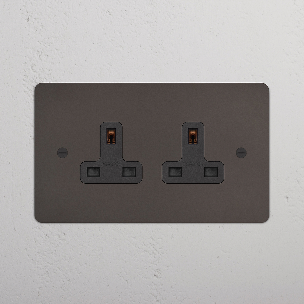 Double 2x 13A Unswitched Socket - Bronze | Black