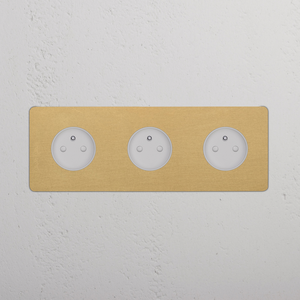 Kew Triple 3x French/Belgian Type E Socket - Antique Brass | White