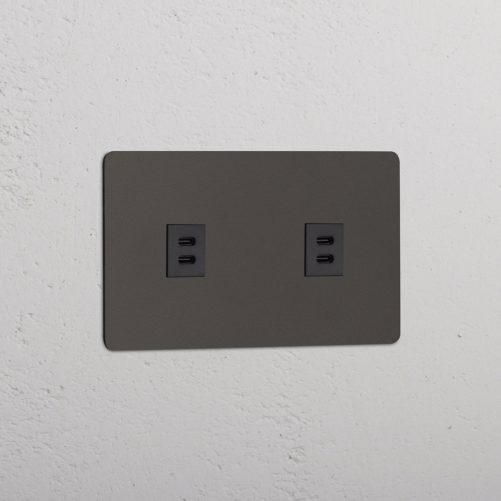 Kew USB-C-Anschluss (30 W) 2x in Zweifachrahmen – Bronze | Schwarz