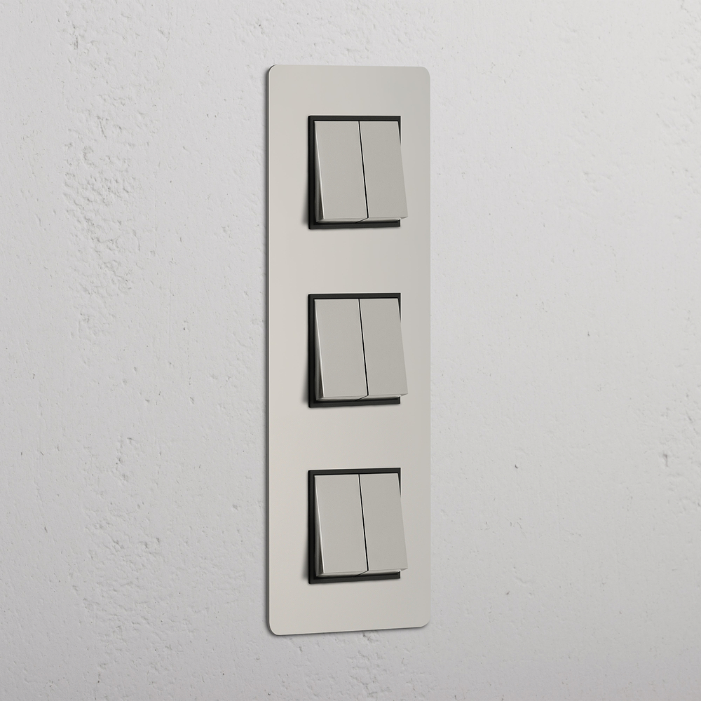 Kew Triple 6x Vertical Rocker Switch - Polished Nickel | Black