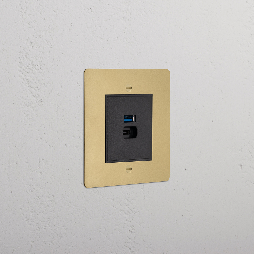 Single USB A+C Fast Charge Socket - Antique Brass | Black