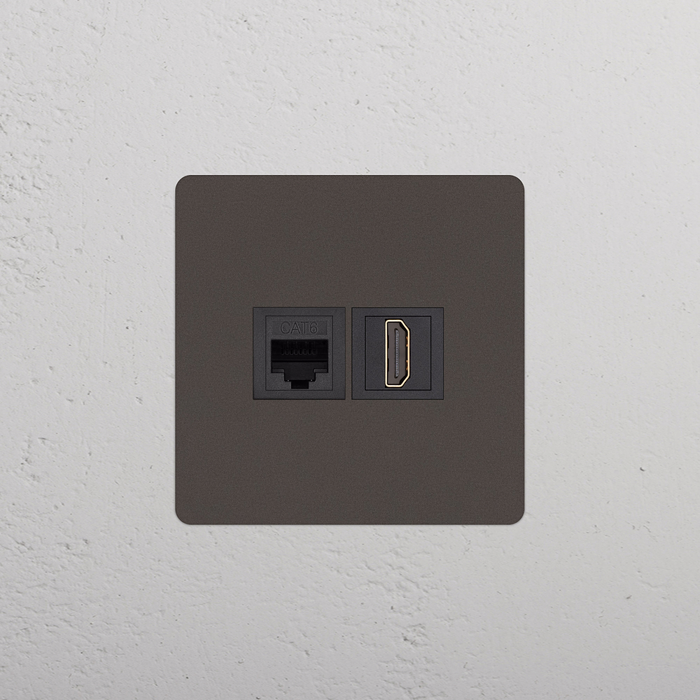 Kew Prise RJ45 & HDMI (Plaque Simple) - Bronze | Noir
