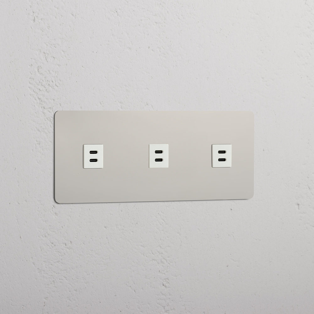 Kew USB-C-Anschluss (30 W) 3x in Dreifachrahmen – Poliertes Nickel | Weiss