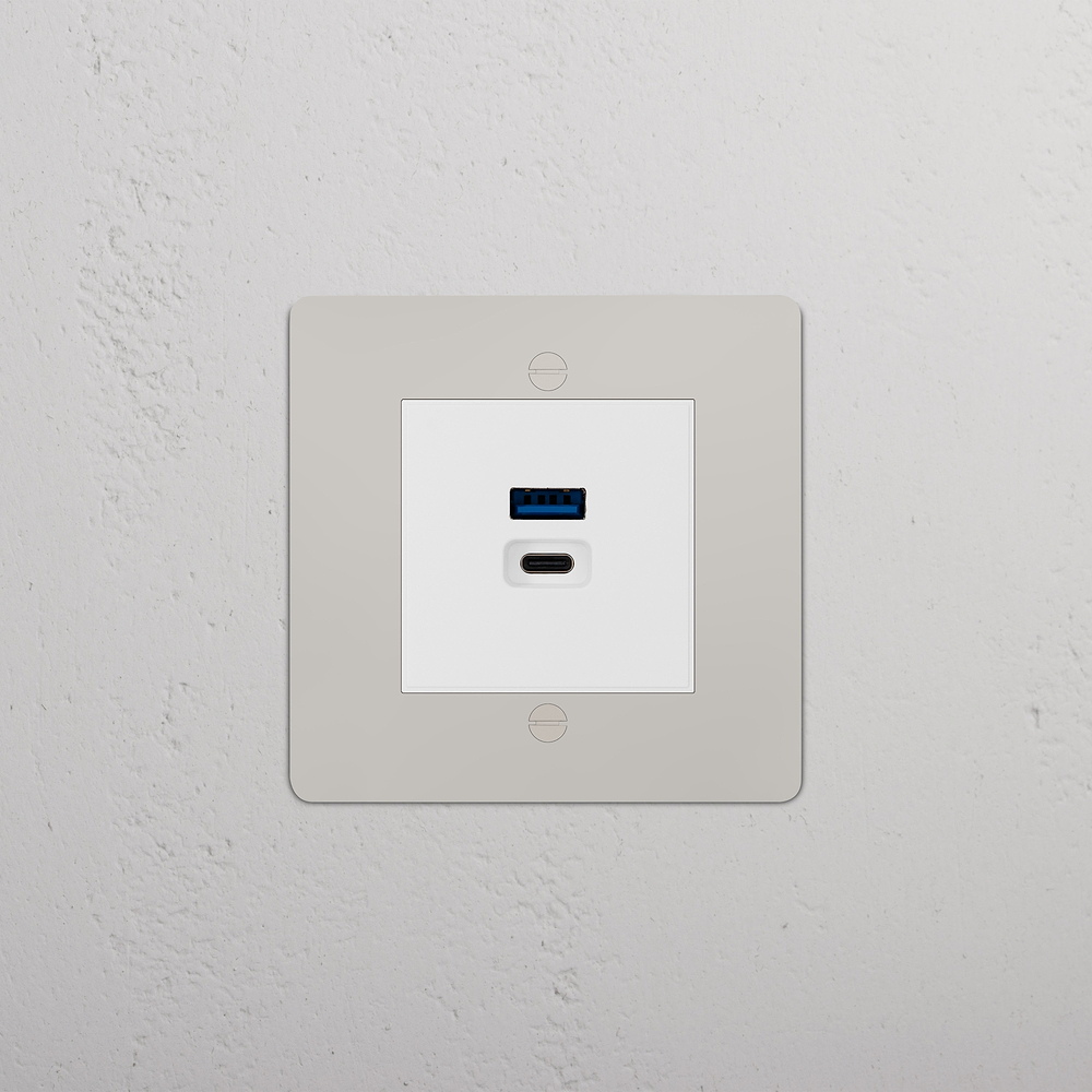 Single USB A+C Fast Charge Socket - Polished Nickel | White