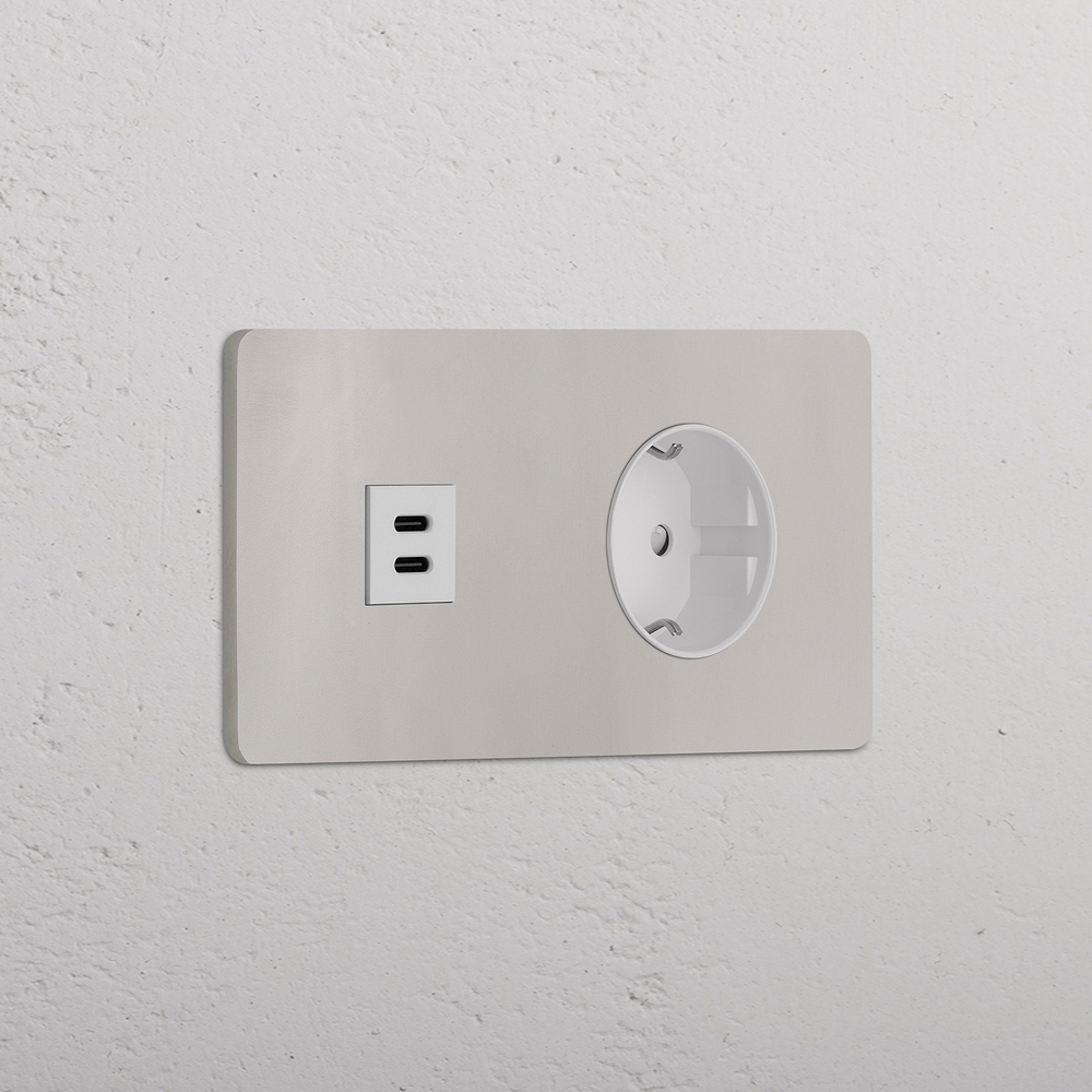 Grove USB-C-Anschluss (30 W) + SchuKo-Steckdoseneinsatz (Typ F) je 1x in Zweifachrahmen – Poliertes Nickel | Weiss