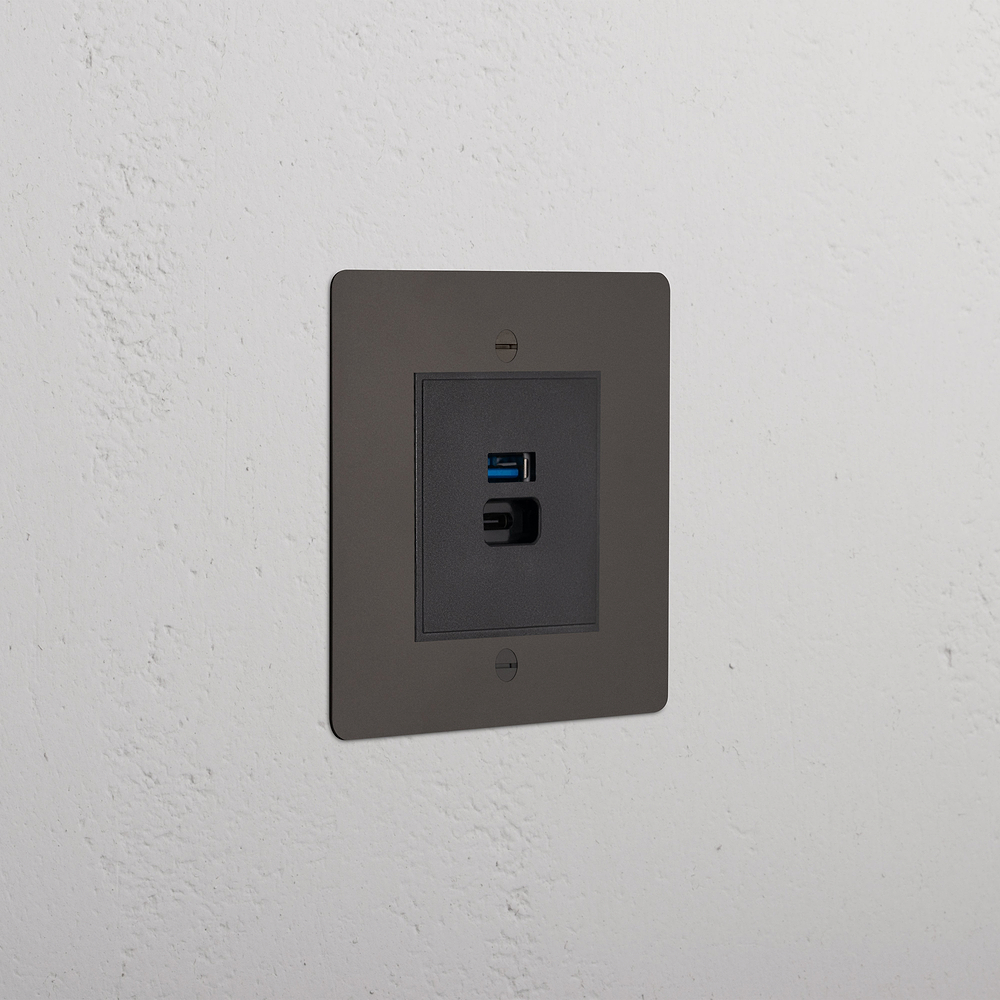 Single USB-A+C Fast Charge Socket - Bronze | Black