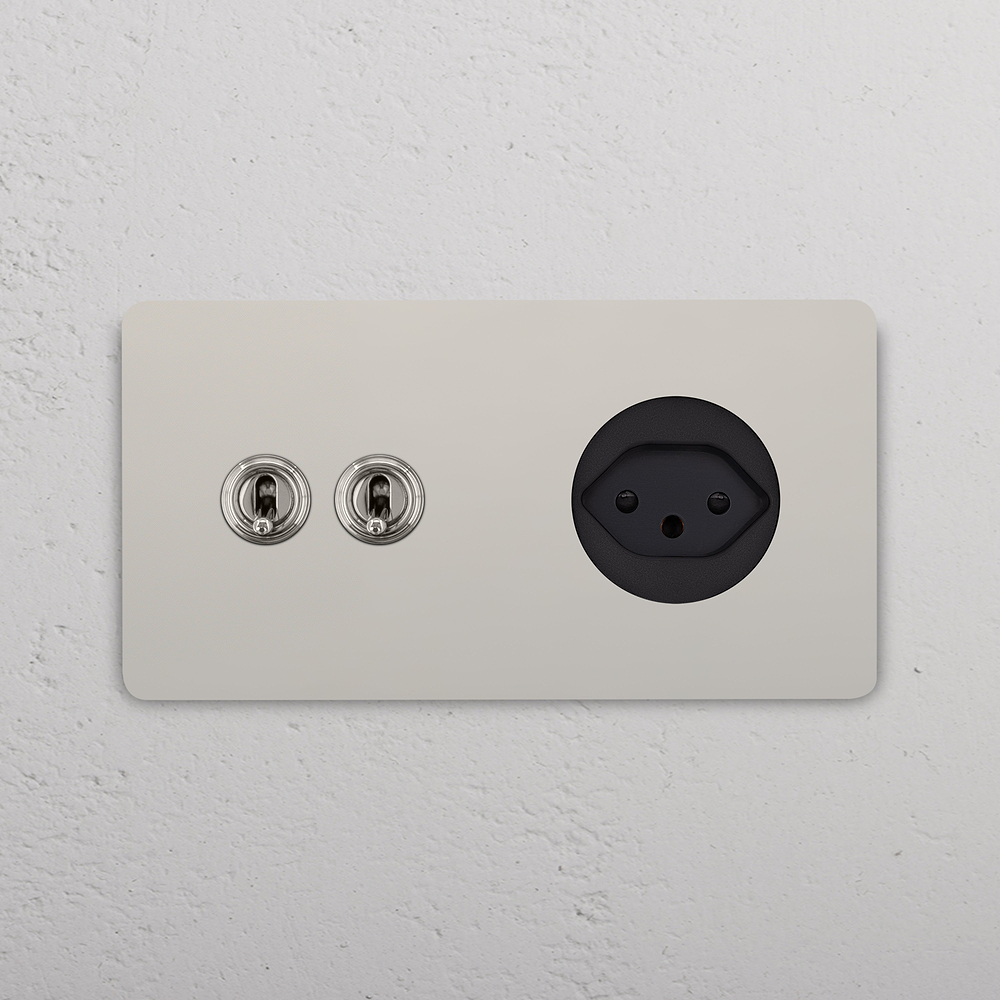 Grove Double 2x Toggle & Swiss Type J Socket - Polished Nickel | Black
