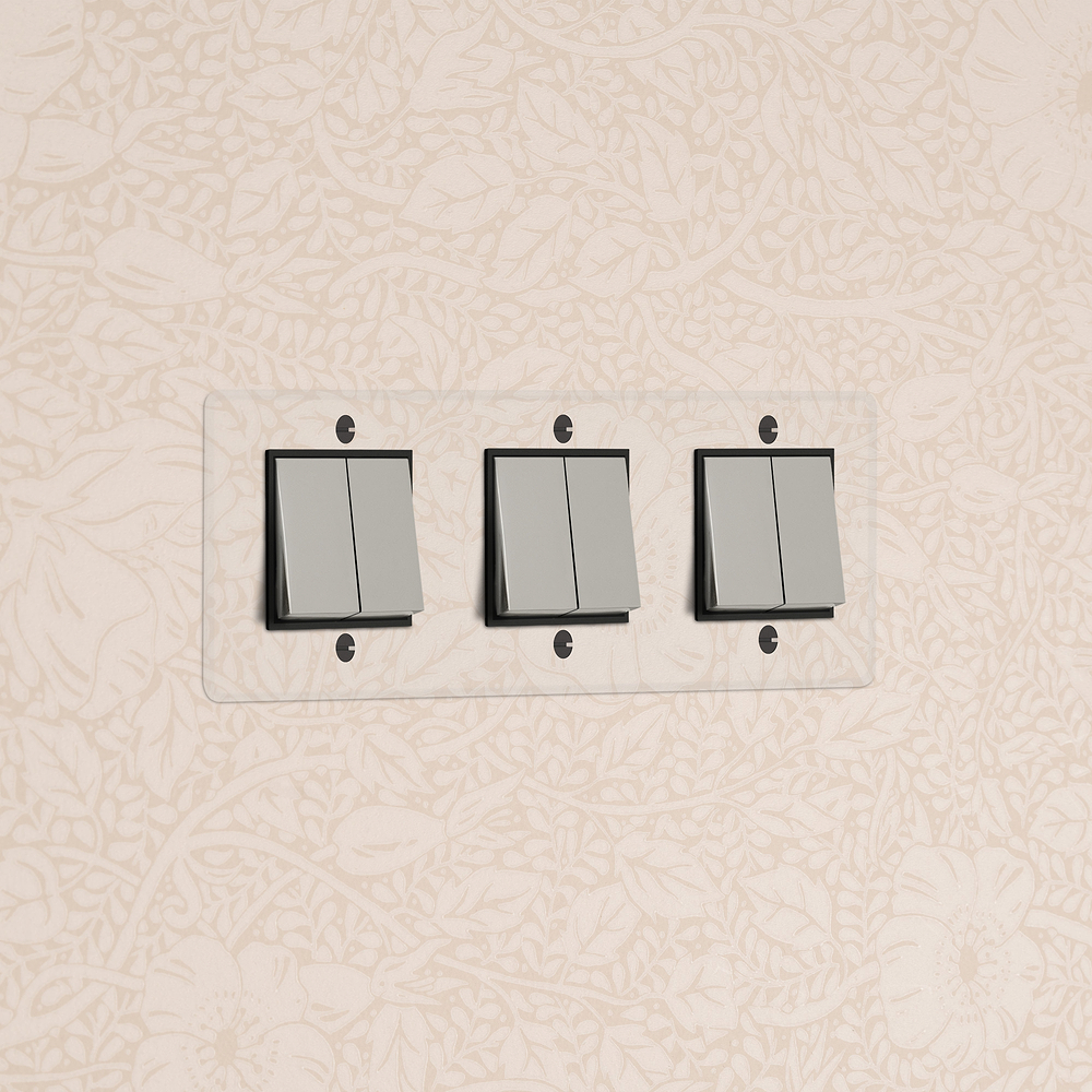 Kew Interrupteur Carré x6 (Plaque Triple) – Nickel Poli à Transparence | Noir
