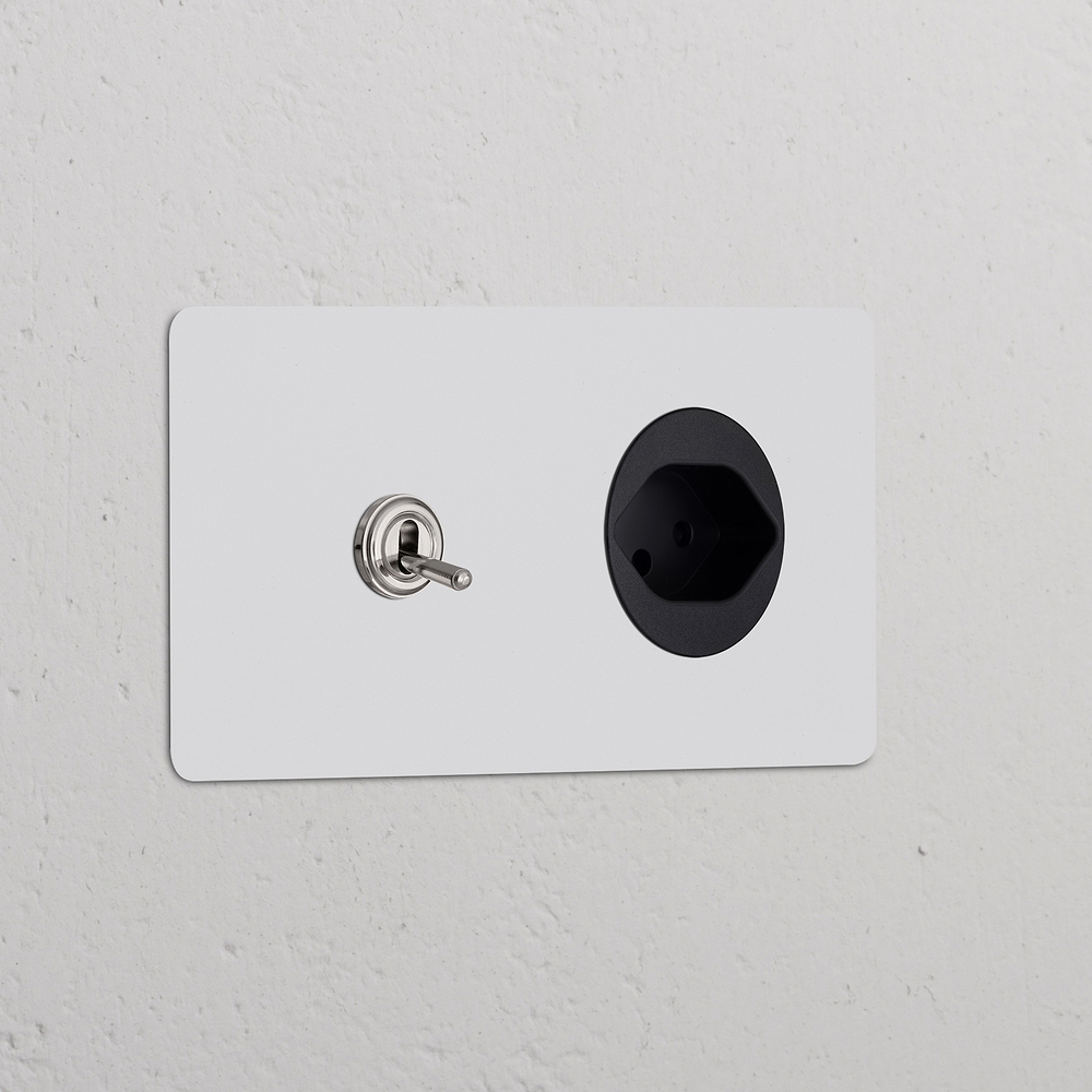 Kew Double Toggle & Swiss Type J Socket - Paintable Polished Nickel | Black