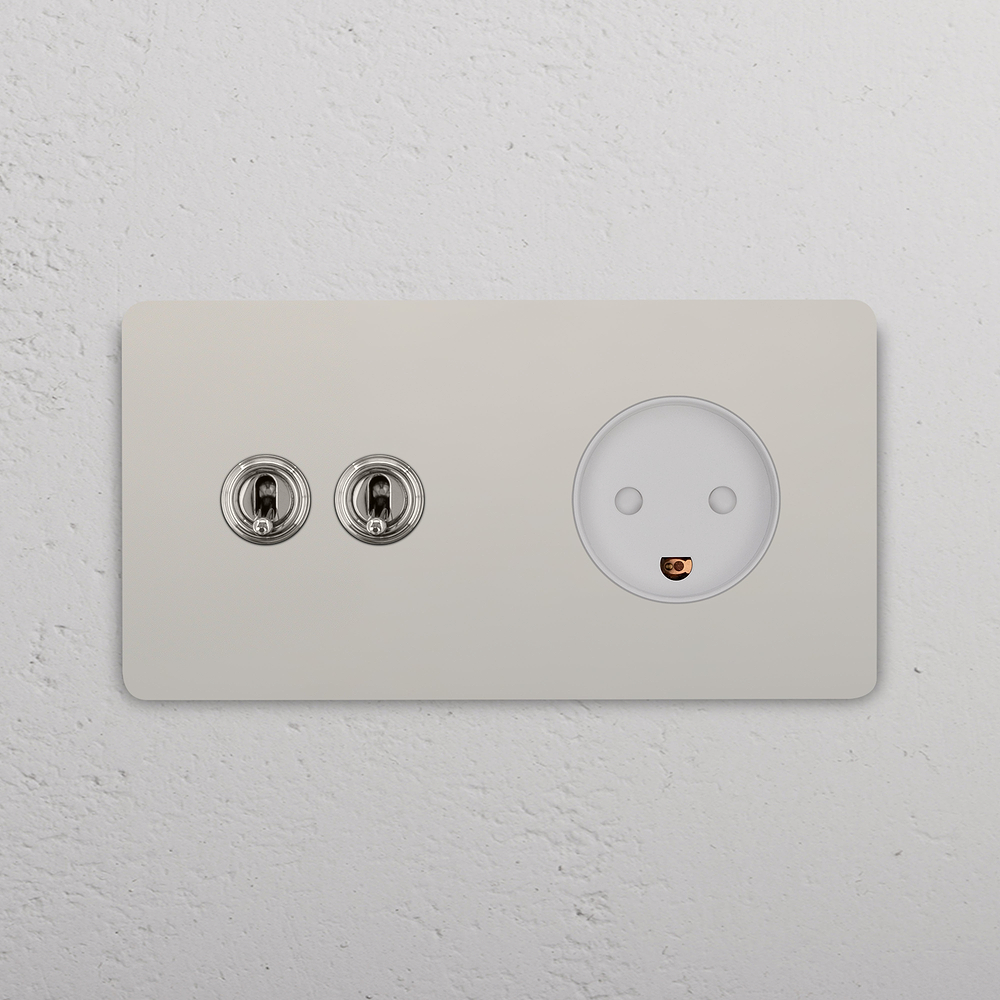 Grove Double 2x Toggle & Danish Type K Socket - Polished Nickel | White