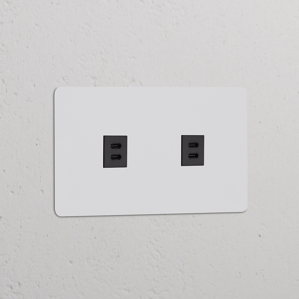 Kew USB-C-Anschluss (30 W) 2x in Zweifachrahmen – Lackierbar | Schwarz