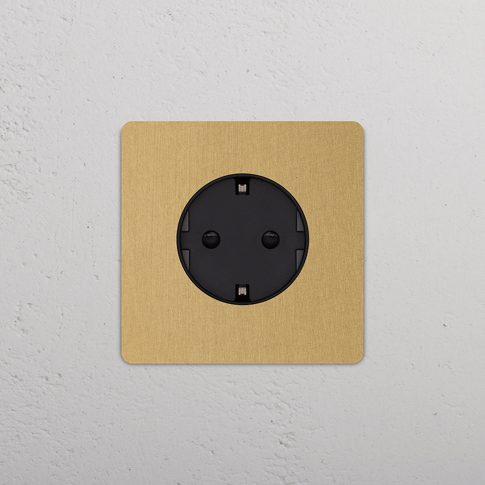 Grove Single Schuko Type F Socket - Antique Brass | Black