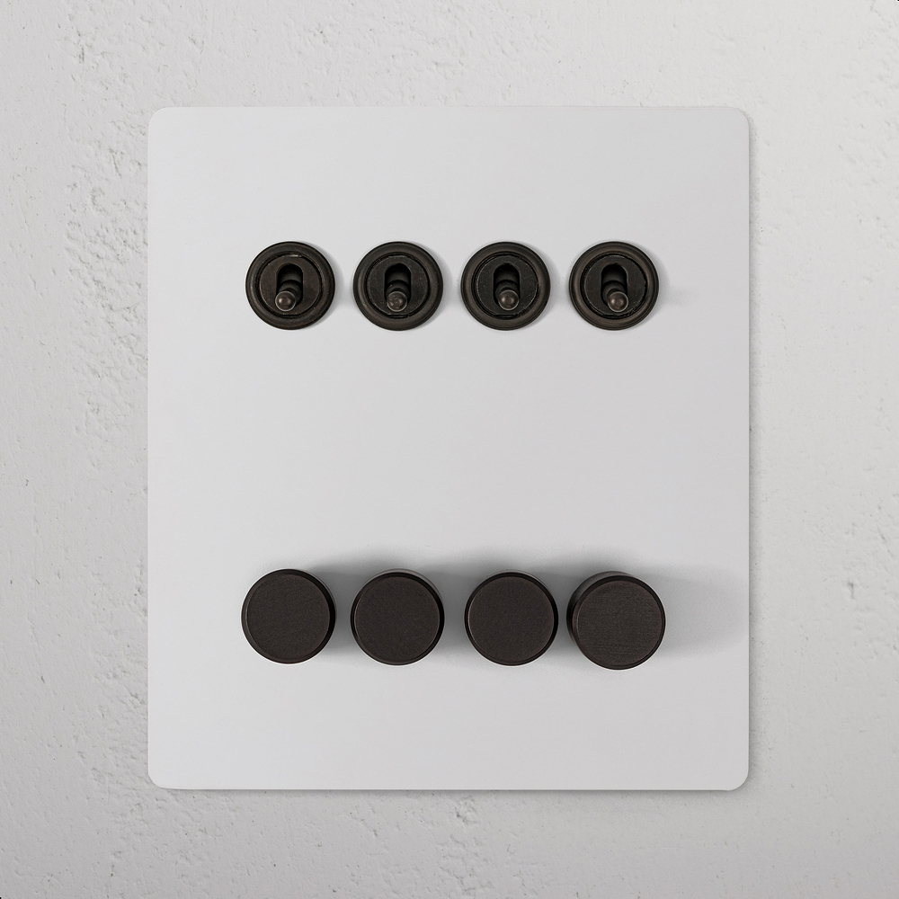 8G 4x Toggle Switch & 4x Dimmer Switch - Paintable Bronze