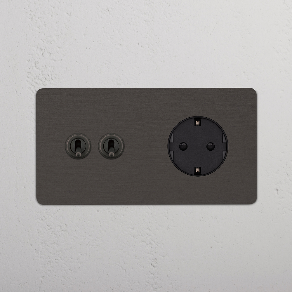 Kew Double 2x Toggle & Schuko Type F Socket - Bronze | Black